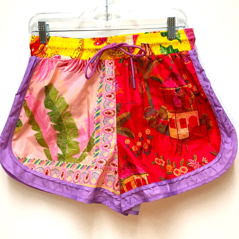 Farm Rio Athletic Running Shorts Medium Pink Colorful Sporty Gym Workout